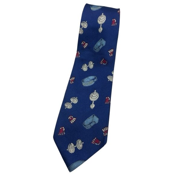 MOSCHINO Men's 100% Silk Necktie LUXURY Tie Blue Bodybuilding W:3.6" EUC - Picture 1 of 5